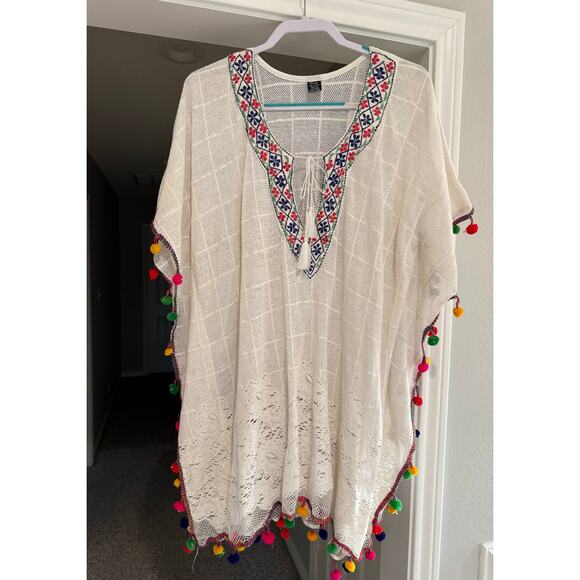 Zury Women's White Tassel Embroidered Swim Coverup Boho Beach Dress OS - Picture 1 of 5